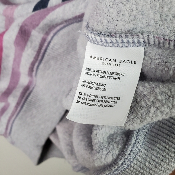 American Eagle Gray Purple Striped Crewneck Sweatshirt XS - Picture 5 of 7